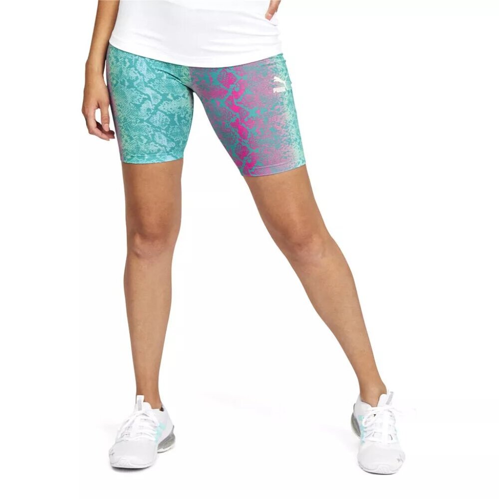 Puma Graphic 7 Inch Bike Shorts Womens Turquoise Casual NWT